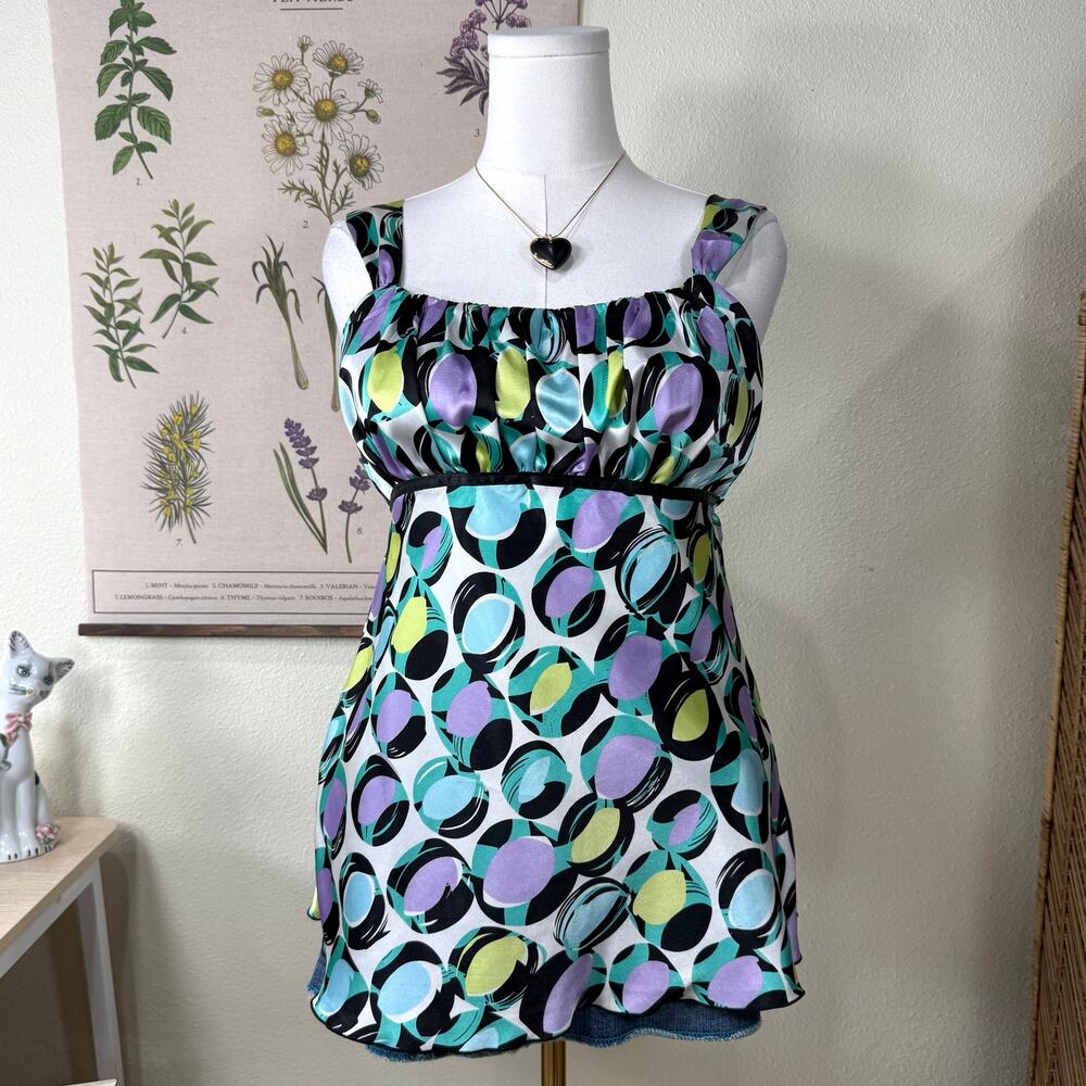 90s Y2k Satin Tie Back Babydoll Top Retro Coastal Granddaughter Hanna Montana L